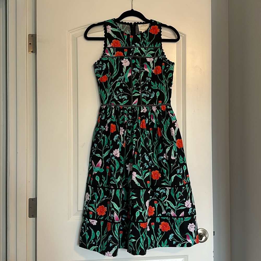 Kate Spade Navy Floral Hummingbird Dress - Size 0